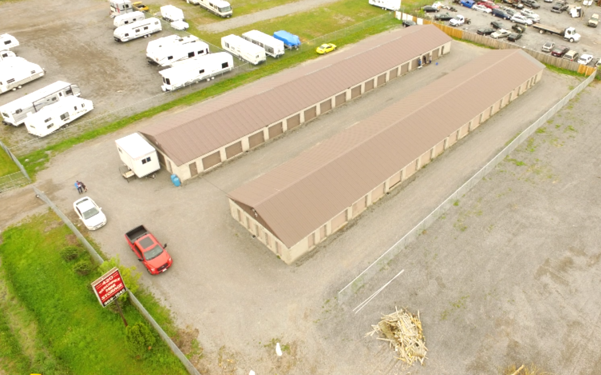 Aerial view of Storehouse Canada facility showing both storage buildings and drive lanes